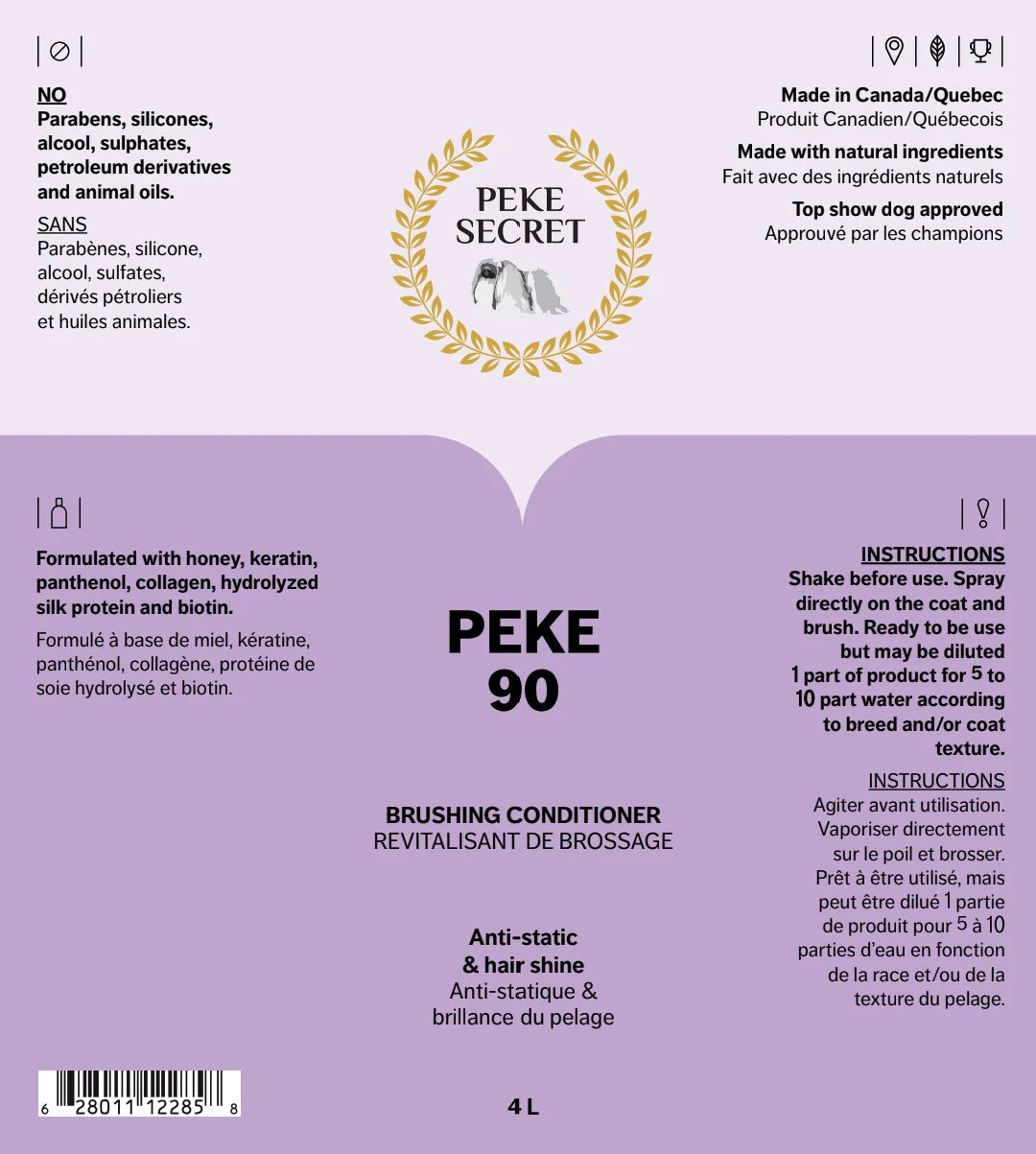 PEKE SECRET | Revitalisant de brossage naturel pour chien et chat PEKE 90. Nature Animale, votre référence en alimentation animale et sport canin à Mascouche.