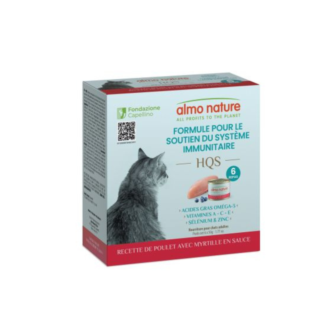 ALMO NATURE | Soutien immunitaire HQS poulet et bleuets en sauce 6x50g