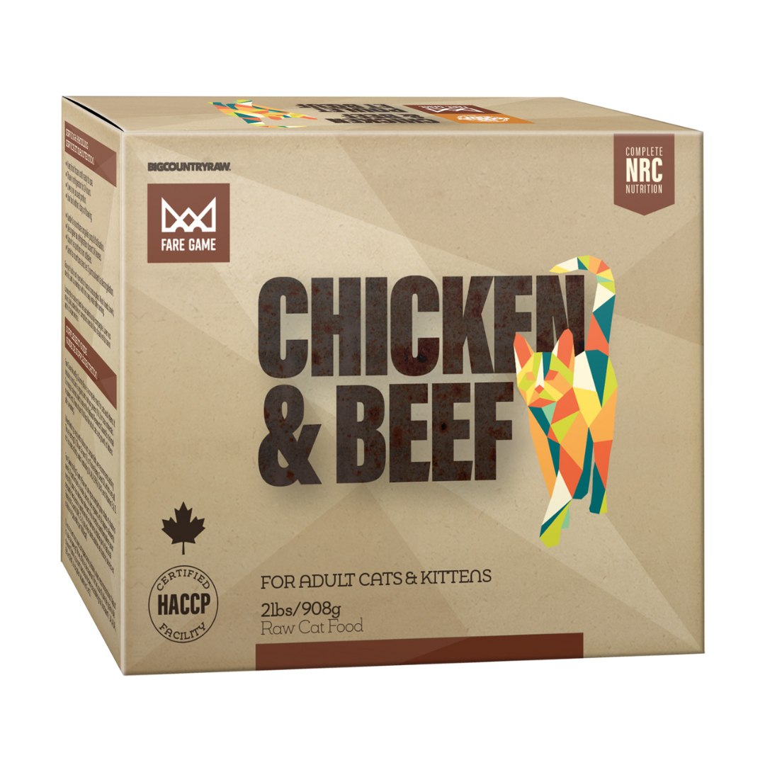 BIG COUNTRY RAW | Fare Game Poulet et boeuf 2lbs pour chats. Nature Animale, votre référence en alimentation et sports canin à Mascouche.