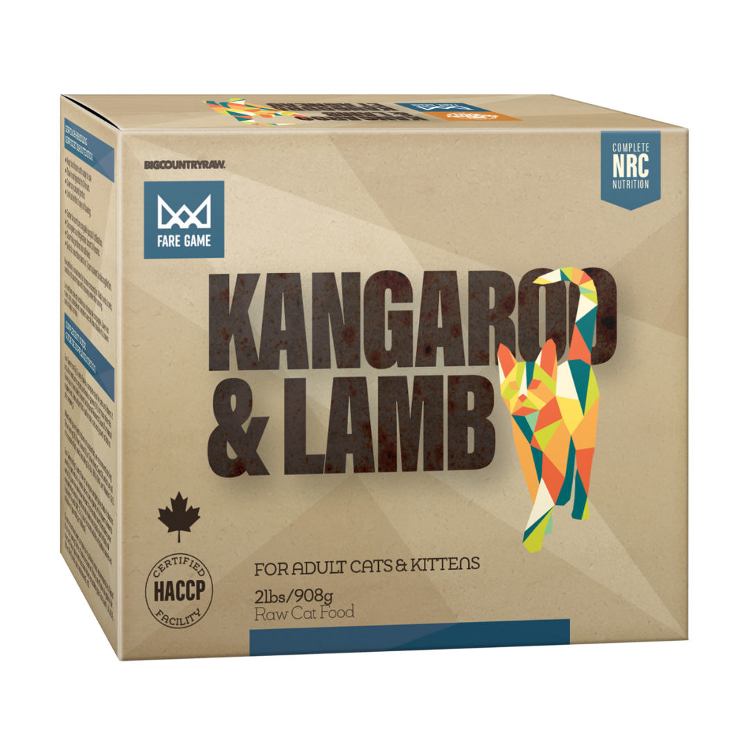 BIG COUNTRY RAW | Fare Game Kangourou et agneau 2lbs pour chats. Nature Animale, votre référence en alimentation et sports canin à Mascouche.