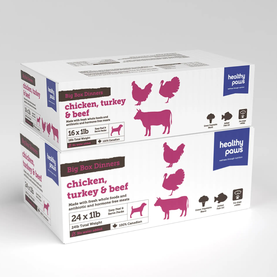HEALTHY PAWS | Boîte diner poulet, dinde et boeuf