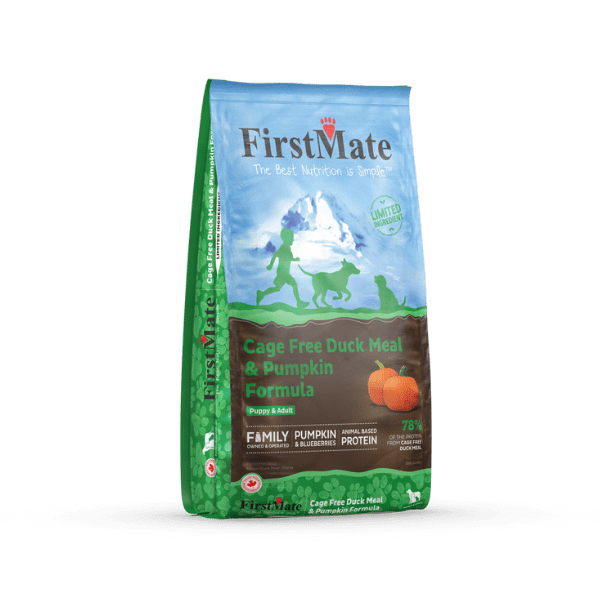 FIRSTMATE | Ingrédient limité canard citrouille. Nature Animale, votre référence en alimentation animale au Québec.