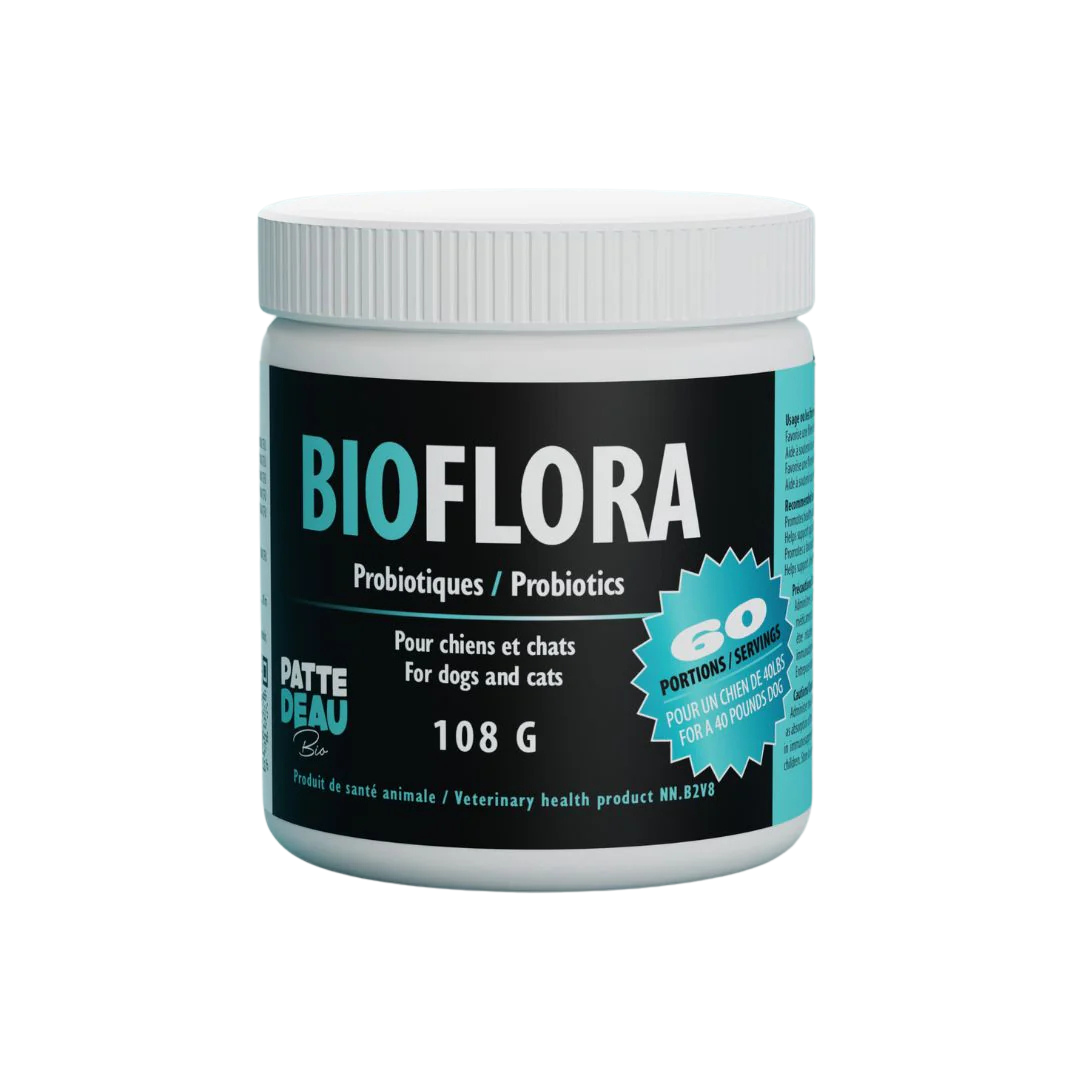 Pattedeau Bio Bioflora probiotiques pour chien. Nature Animale, votre référence en alimentation animale au Québec.