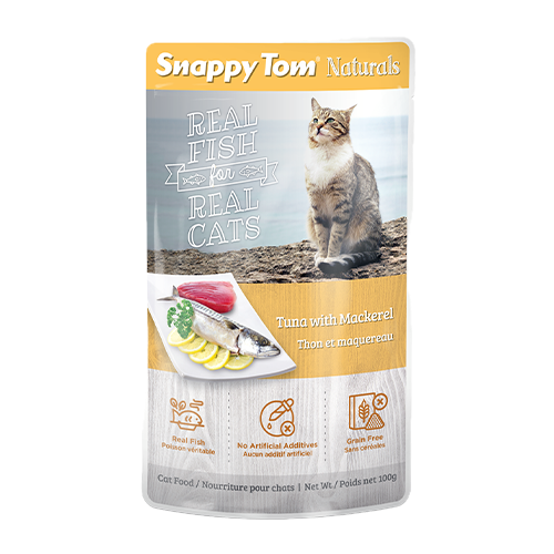 SNAPPY TOM | Pochette Naturals pour chats thon et maquereau 100g. Nature Animale, votre référence en alimentation animale à Mascouche.