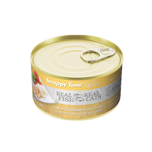SNAPPY TOM | Conserve lites pour chat thon, crevettes et calmar 85g. Nature Animale, votre référence en alimentation animale à Mascouche.
