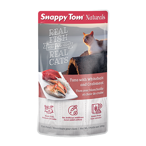 SNAPPY TOM | Pochette Naturals pour chats thon et chair de crabe 100g. Nature Animale, votre référence en alimentation animale à Mascouche.