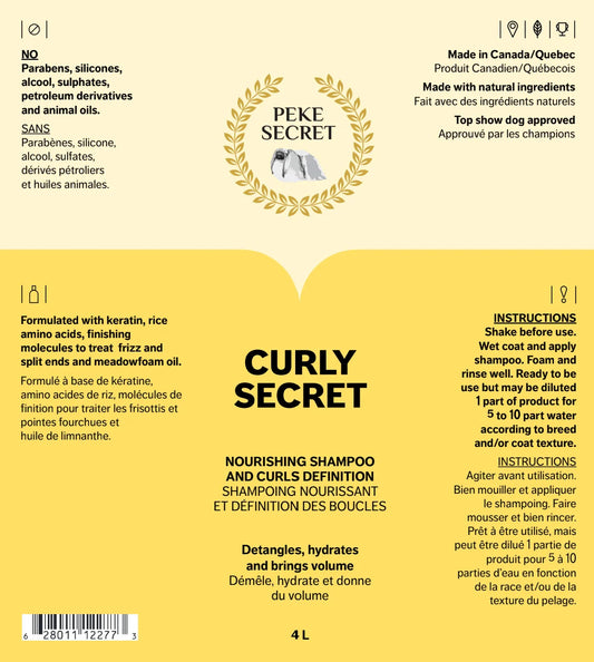 PEKE SECRET | Shampoing naturel pour chien et chat CURLY SECRET. Nature Animale, votre référence en alimentation animale et sport canin à Mascouche.