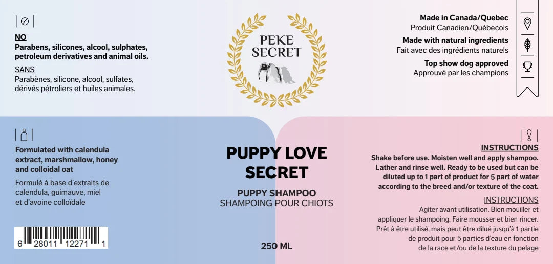 PEKE SECRET | Shampoing naturel PUPPY LOVE SECRET. Nature Animale, votre référence en alimentation animale et sport canin à Mascouche.