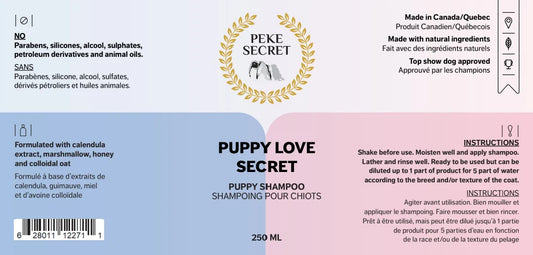 PEKE SECRET | Shampoing naturel PUPPY LOVE SECRET. Nature Animale, votre référence en alimentation animale et sport canin à Mascouche.