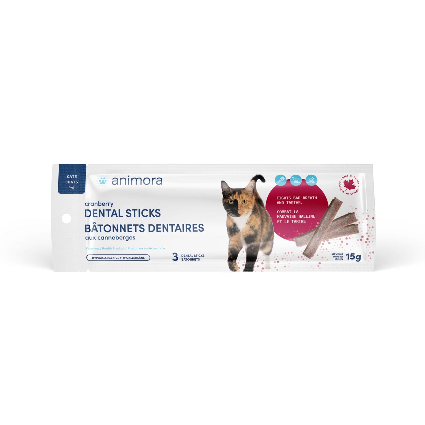 ANIMORA | Bâtonnets dentaire à la canneberge pour chats paquet de 3. Nature Animale, votre référence en alimentation animale et sport canin à Mascouche.