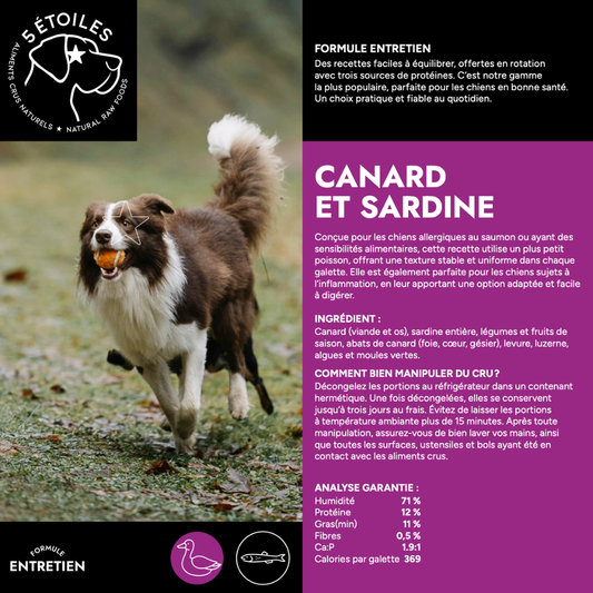 Aliments 5 Etoiles canard et sardine 10 lbs