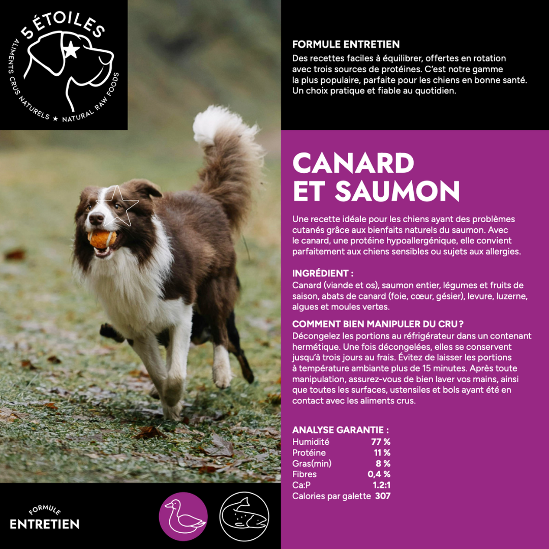 Aliments 5 Etoiles entretien canard et saumon 10 lbs