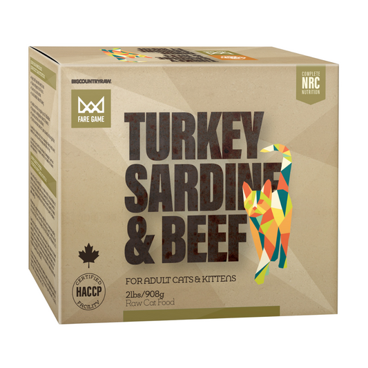 BIG COUNTRY RAW | Fare Game Dinde/Sardine/Boeuf 2lbs pour chats. Nature Animale, votre référence en alimentation et sports canin à Mascouche.