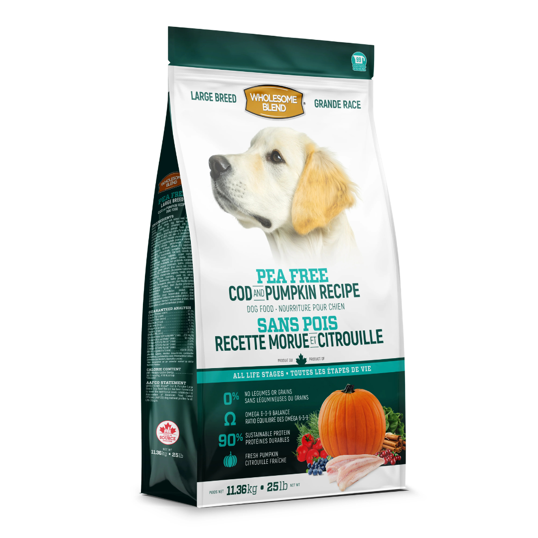 Wholesome Blend | Sans Pois, Morue et citrouille, grande race 11.36 kg