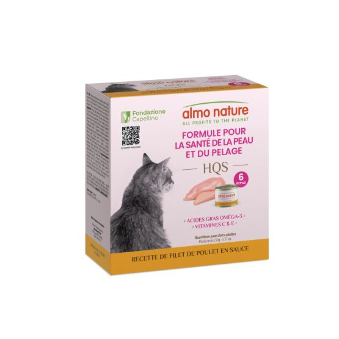 ALMO NATURE | Soutien peau et pelage HQS filet de poulet en sauce 6x50g