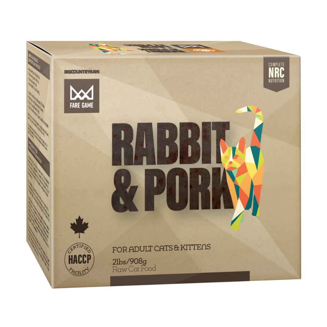 BIG COUNTRY RAW | Fare Game Lapin et porc 2lbs pour chats. Nature Animale, votre référence en alimentation et sports canin à Mascouche.