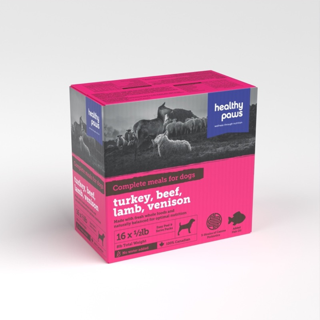 HEALTHY PAWS | Dinde, boeuf, agneau et venaison 16 x 1/2lb