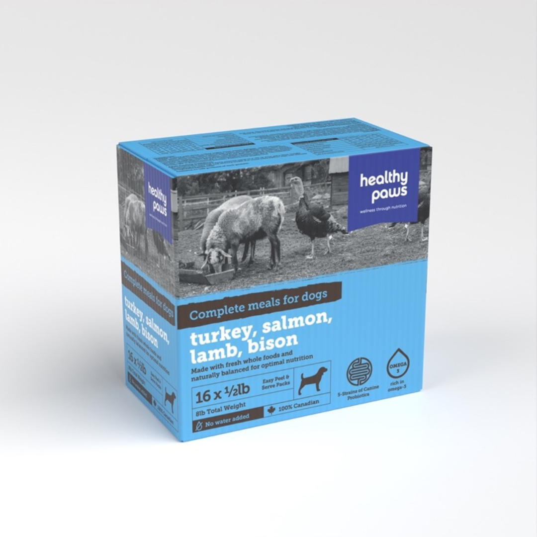 HEALTHY PAWS | Dinde, saumon, agneau et bison 16 x 1/2lb