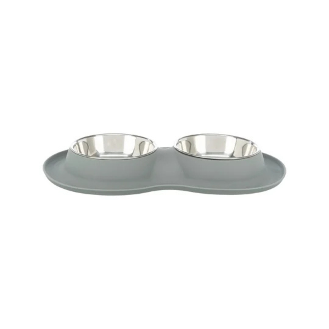 TRIXIE | Bol double silicone/stainless gris 2x0.4L