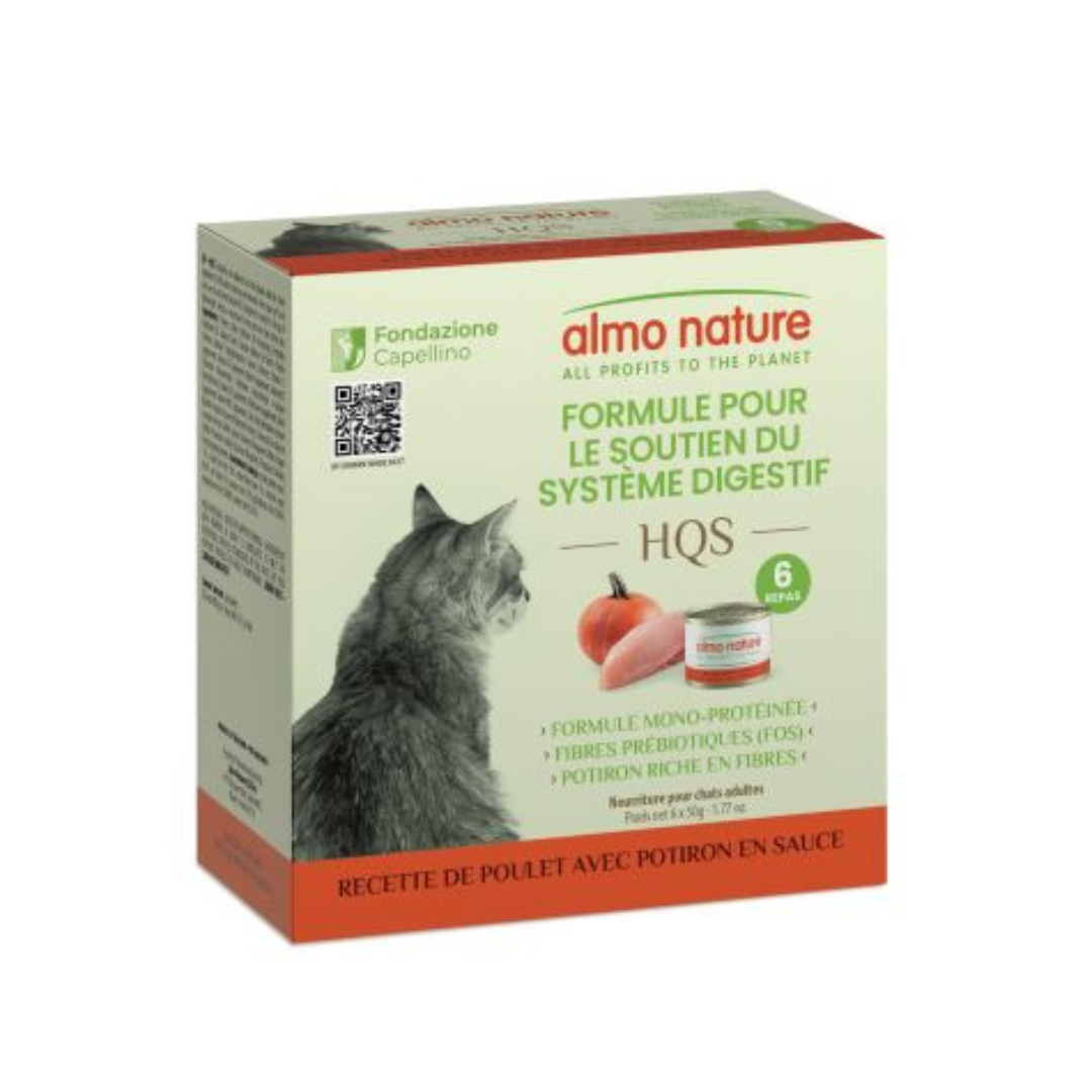 ALMO NATURE | Soutien digestif HQS poulet et potiron en sauce 6x50g