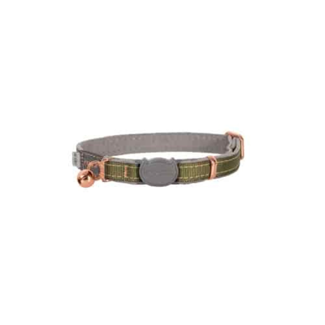Le collier de sécurité Rogz UrbanCat olive est recommandé pour un usage quotidien et l'identification. Nature Animale, votre référence en alimentation et sports canin à Mascouche.
