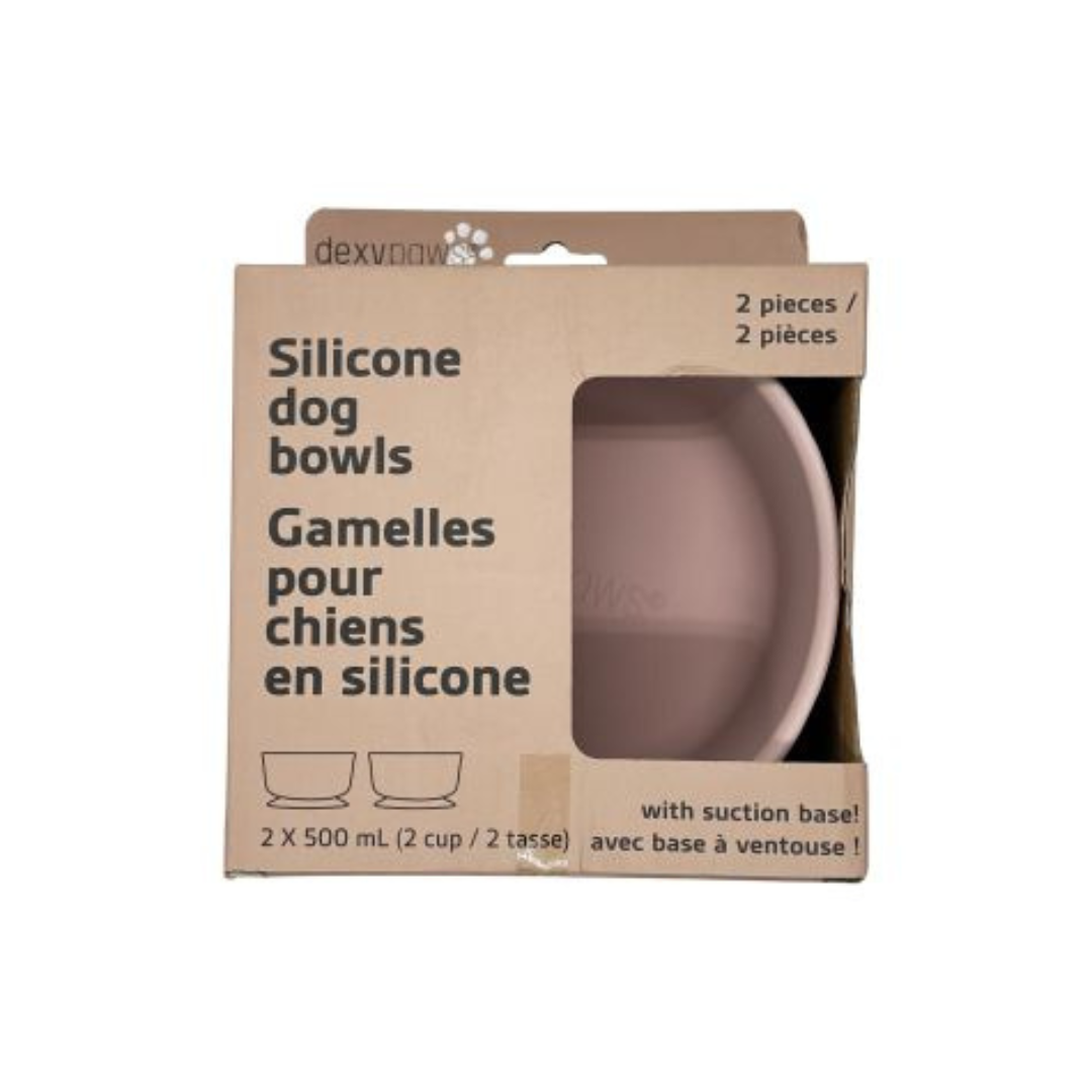 DEXYPAWS | Ensemble de deux bols en silicone rose poudre