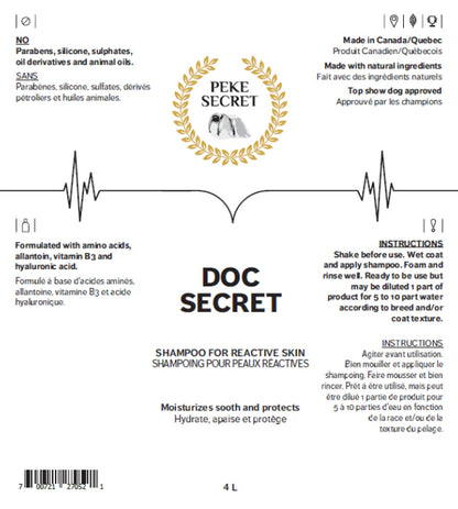 PEKE SECRET | Shampoing naturel pour chien et chat DOC SECRET. Nature Animale, votre référence en alimentation animale et sport canin à Mascouche.