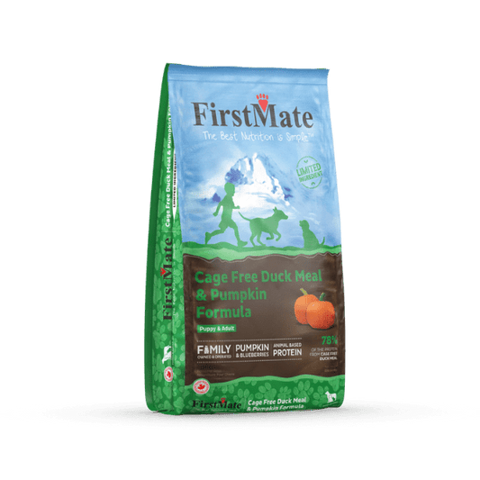FIRSTMATE | Ingrédient limité canard citrouille. Nature Animale, votre référence en alimentation animale au Québec.