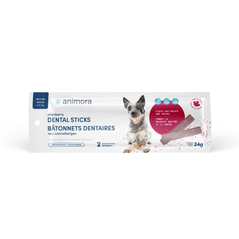 ANIMORA | Bâtonnets moyen (2) dentaire à la canneberge pour chiens. Nature Animale, votre référence en alimentation animale et sport canin à Mascouche.