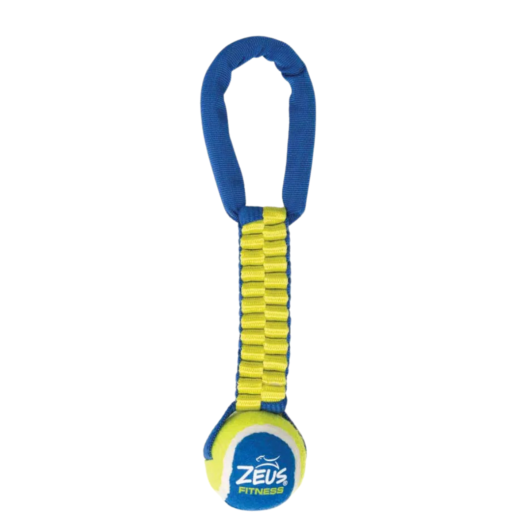 Balle de tennis durable avec scoubidou intégré pour des jeux de traction stimulants. Nature Animale, votre référence en alimentation et sports canin à Mascouche.