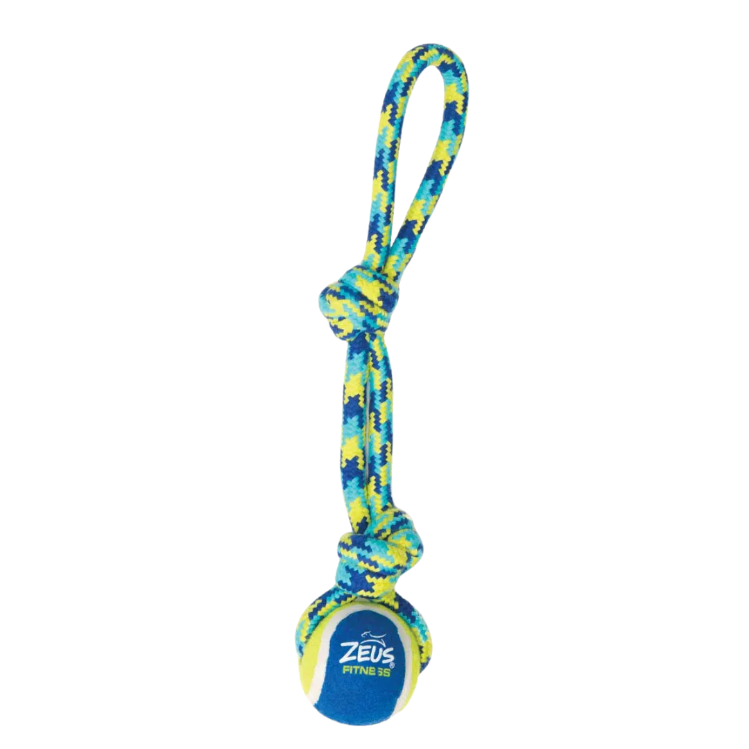 Jouet de corde, balle de tennis durable avec une corde tressée robuste. Nature Animale, votre référence en alimentation et sports canin à Mascouche.