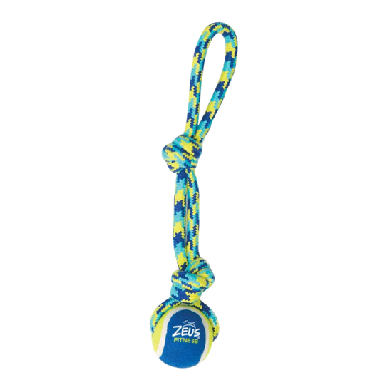 Jouet de corde, balle de tennis durable avec une corde tressée robuste. Nature Animale, votre référence en alimentation et sports canin à Mascouche.