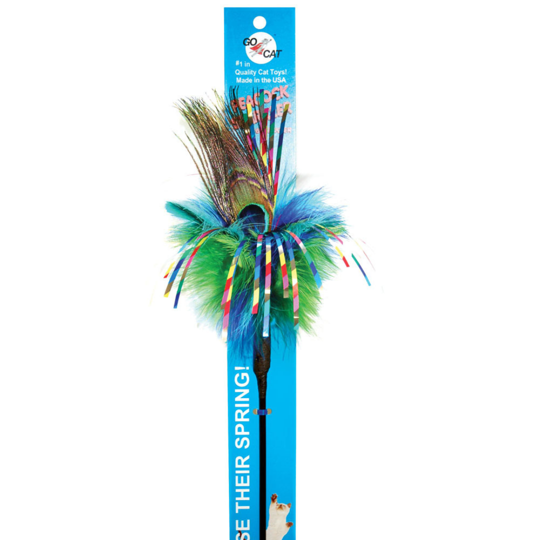 GO CAT | Agace-chat long scintillant avec plumes de Paon «Peacock Sparkler»