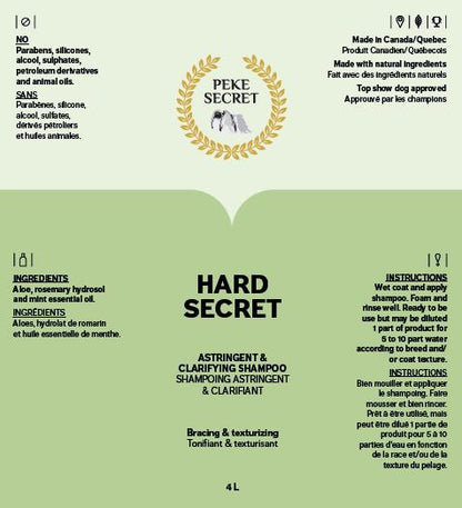 PEKE SECRET | Shampoing naturel pour chien HARD SECRET. Nature Animale, votre référence en alimentation animale et sport canin à Mascouche.