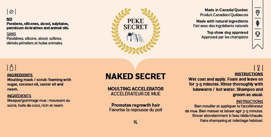 PEKE SECRET | Traitement contre la mue pour chien et chat NAKED SECRET. Nature Animale, votre référence en alimentation animale et sport canin à Mascouche.