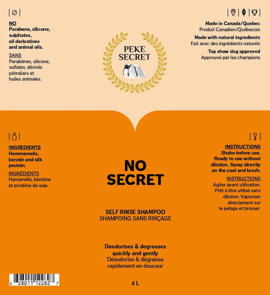 PEKE SECRET | Shampoing naturel sans rinçage pour chien et chat NO SECRET. Nature Animale, votre référence en alimentation animale et sport canin à Mascouche.