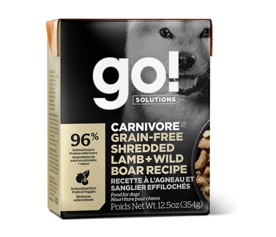 PETCUREAN GO! | Tetra pas sans grains agneau sanglier. Nature Animale, votre référence en alimentation animale à Mascouche.