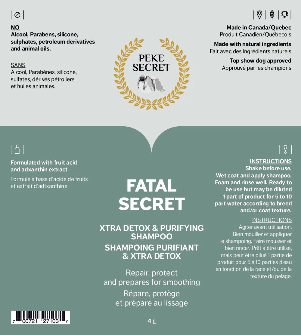 PEKE SECRET | Shampoing naturel pour chien et chat FATAL SECRET. Nature Animale, votre référence en alimentation animale et sport canin à Mascouche.