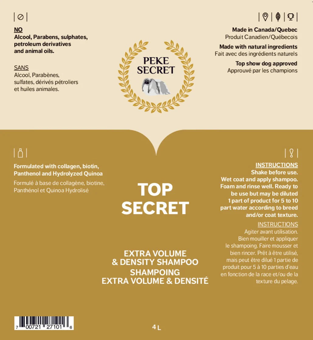 PEKE SECRET | Shampoing naturel pour chien et chat TOP SECRET. Nature Animale, votre référence en alimentation animale et sport canin à Mascouche.