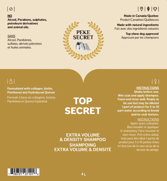 PEKE SECRET | Shampoing naturel pour chien et chat TOP SECRET. Nature Animale, votre référence en alimentation animale et sport canin à Mascouche.