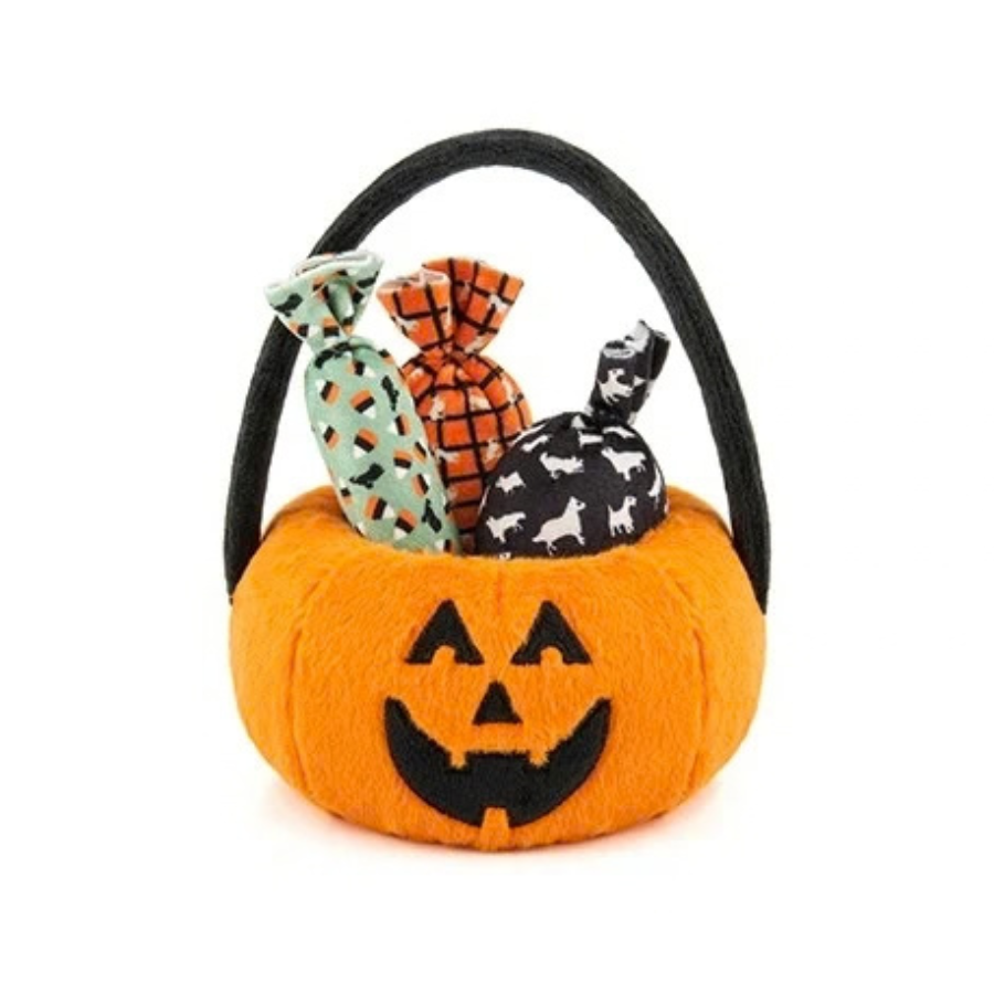 PET PLAY | Peluche d'Halloween Panier-citrouille avec 3 bonbons