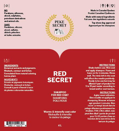 PEKE SECRET | Shampoing naturel pour chien et chat RED SECRET. Nature Animale, votre référence en alimentation animale et sport canin à Mascouche.