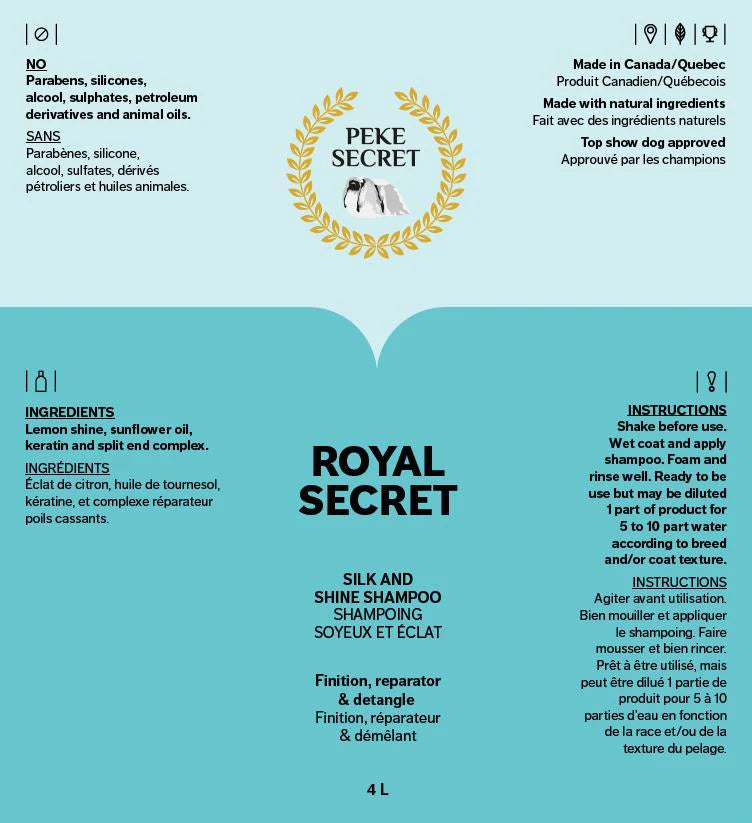PEKE SECRET | Shampoing naturel pour chien et chat ROYAL SECRET. Nature Animale, votre référence en alimentation animale et sport canin à Mascouche.