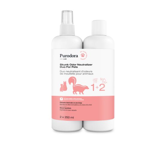 PURODORA LAB | Duo éliminateur d'odeur odeur de moufette. Nature Animale, votre référence en alimentation animale et sport canin à Mascouche.