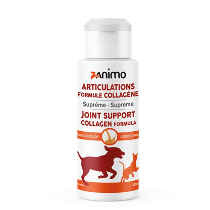 ZANIMO | Articulations Suprême Collagène pour chiens et chats 100ml. Nature Animale, votre référence en alimentation et sports canin à Mascouche.