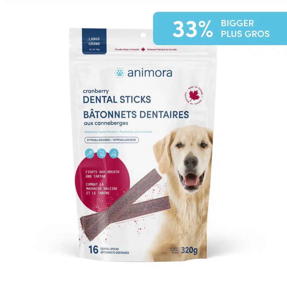 ANIMORA | Bâtonnets grand (16) dentaire à la canneberge pour chiens. Nature Animale, votre référence en alimentation animale et sport canin à Mascouche.
