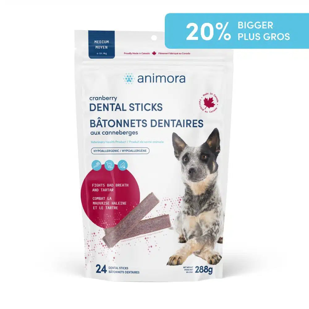 ANIMORA | Bâtonnets moyen (24) dentaire à la canneberge pour chiens. Nature Animale, votre référence en alimentation animale et sport canin à Mascouche.