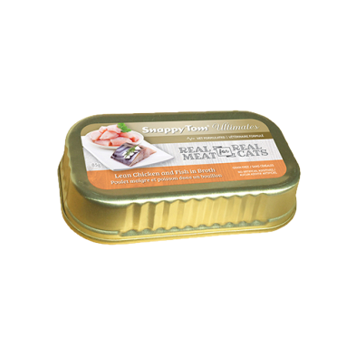 SNAPPY TOM | Conserve ultimate pour chats poulet et poisson en bouillon 85g. Nature Animale, votre référence en alimentation animale à Mascouche.