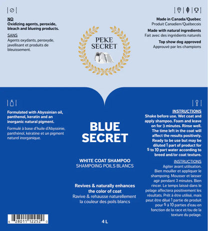 PEKE SECRET | Shampoing naturel pour chien et chat BLUE SECRET. Nature Animale, votre référence en alimentation animale et sport canin à Mascouche.