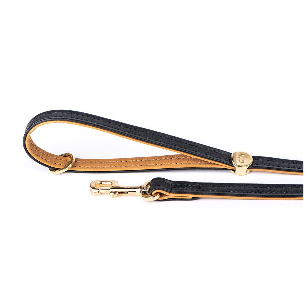 MY FAMILY | Laisse en cuir collection Hermitage, noir et ocre